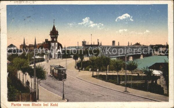 Kehl Rhein Teilansicht mit Rheinbrücke Strassenbah