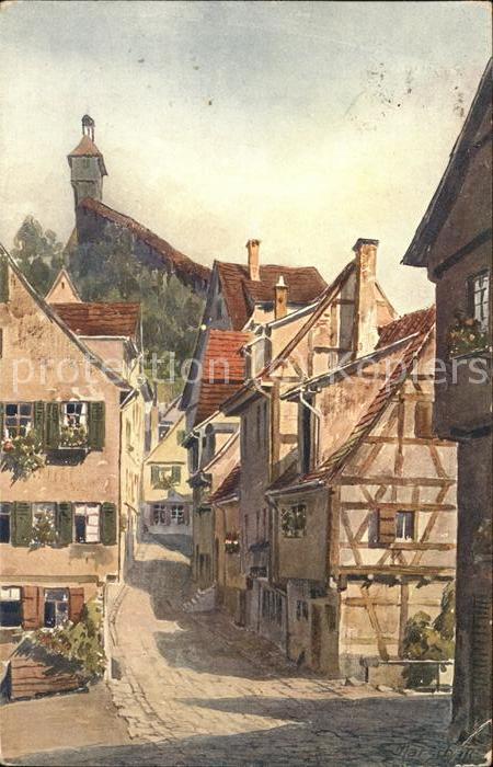 Esslingen Neckar Geiselgasse mit Hochwacht Künstlerkarte