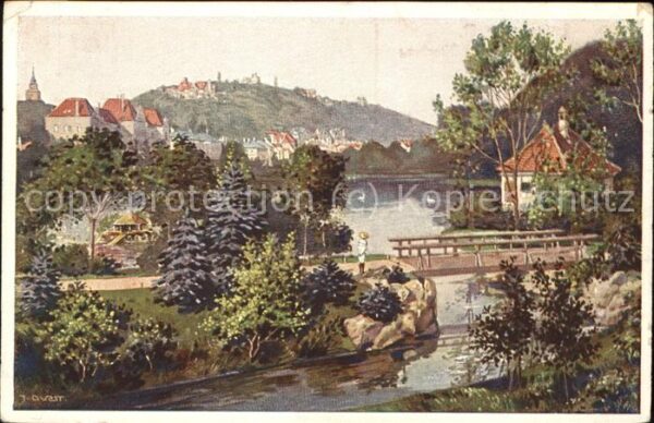 Tuebingen Anlagensee mit Österberg Künstlerkarte