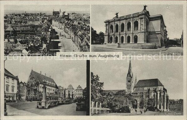 Augsburg  Totalansicht  Stadt Theater  Dom Werbe