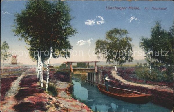 Lueneburger Heide Am Moorkanal Windmühle Boot Feldpost