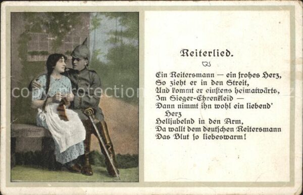 Liederkarte Reiterlied Soldat Pickelhaube Handarbei