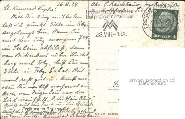 Marschall Vinzenz Nr. 706 Freiburg i. Br. Stempel Leipzig – Bild 2