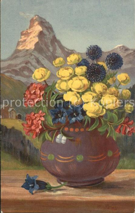 Kuenstlerkarte W. Früh Blumen Vase
