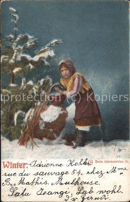 Jahreszeiten Winter Kind Korb Baum