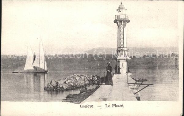 Leuchtturm Lighthouse Geneve Segelboot