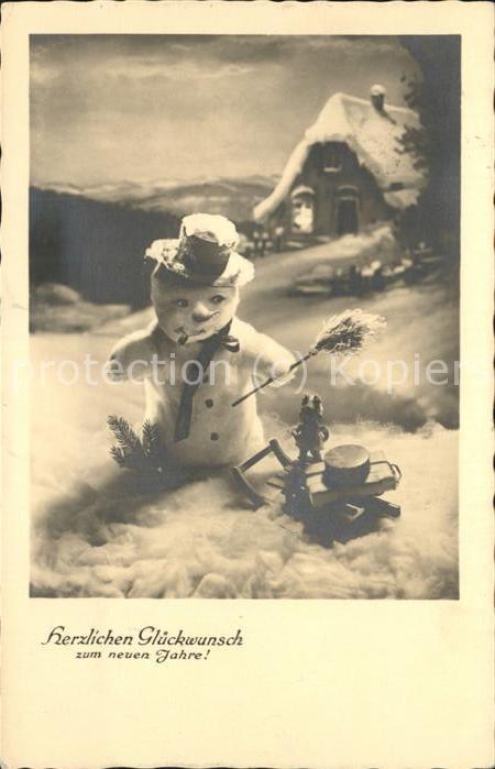 Schneemann Schlitten Glückwunsch Neujahr
