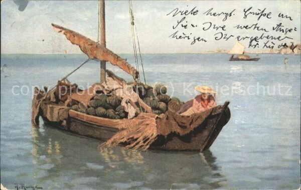 Kuenstlerkarte Segelboot Frau