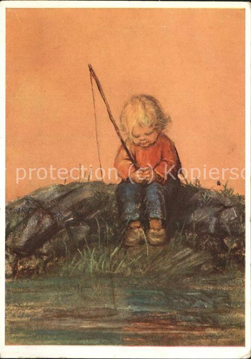 Spoetl Maria Kuenstlerkarte Nr. 385 Angler Kind angeln