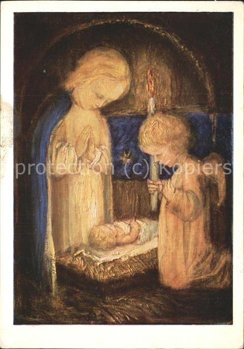 Spoetl Maria Kuenstlerkarte Nr. 326 Anbetung Engel Kerze Christkind