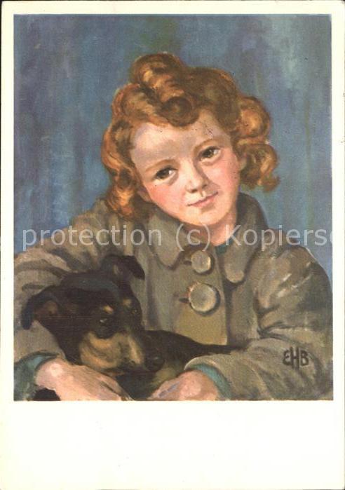 Kuenstlerkarte E. Hoppeler-Bonzanigo Kind Hund