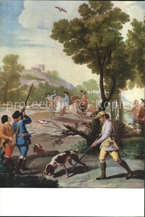 Jagd Hunde Künstlerkarte Goya Partida de Caz