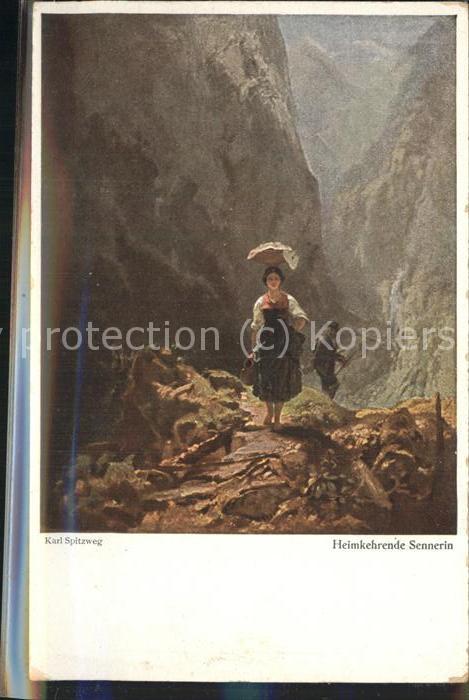 Kuenstlerkarte Karl Spitzweg Heimkehrende Sennerin Nr.