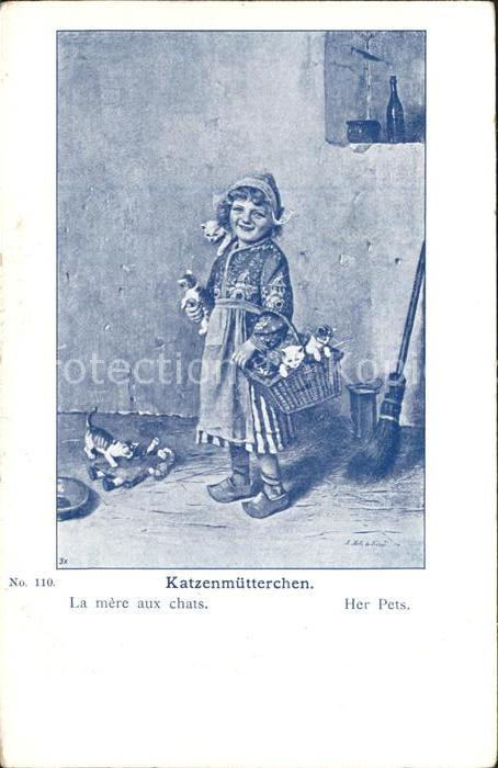 Katzen Kind Tracht Puppe Künstlerkarte