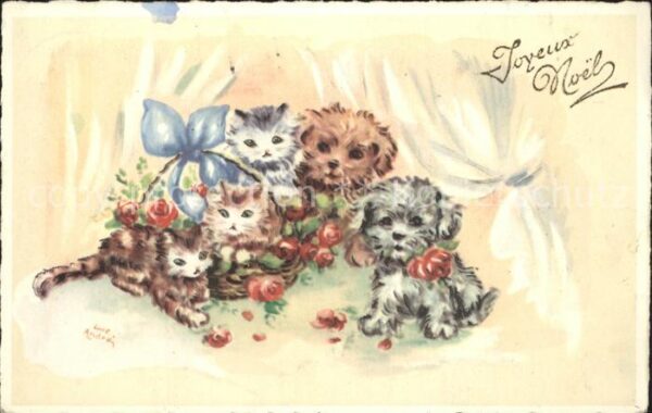 Katzen Hunde Weihnachten Künstlerkarte