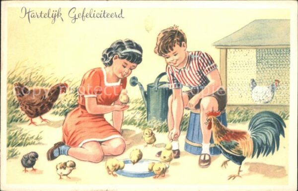 Gefluegel Hahn Huhn Küken Kinder Glückwunsch Gebu