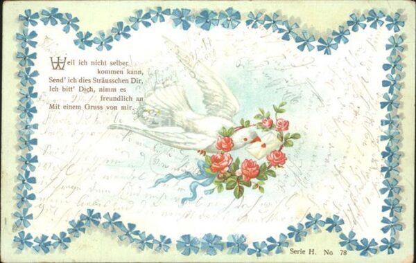 Brieftaube Carrier Pigeon voyageur Blumengruss Rosen Gedicht
