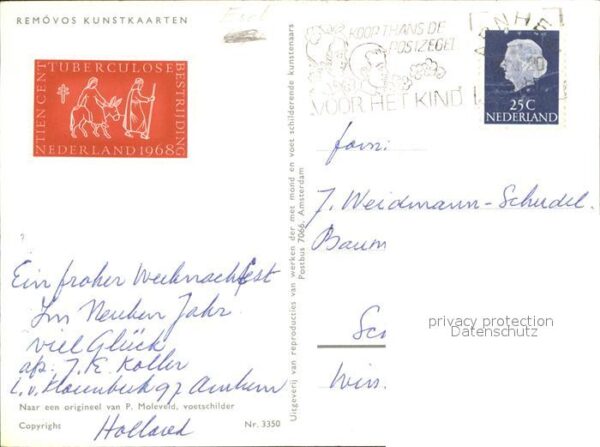 Esel Tiere Künstlerkarte P. Moleveld Nr. 3350 – Bild 2