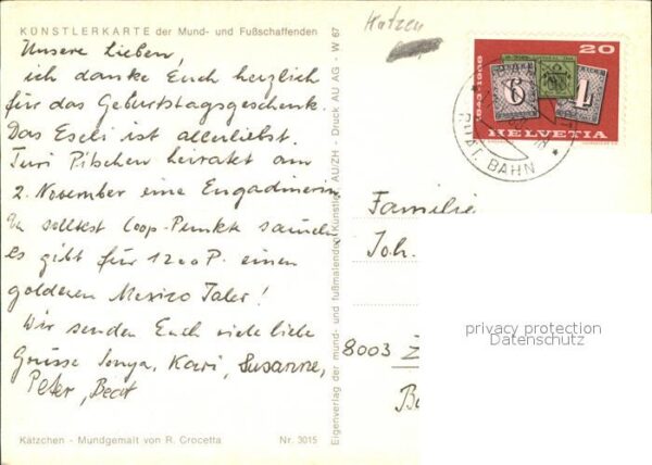 Kuenstlerkarte R. Crocetta Nr. 3015 Kätzchen Mundgemal – Bild 2