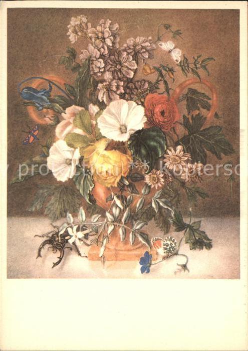 Kuenstlerkarte Emanuel Steiner Blumen Käfer Schmetterl