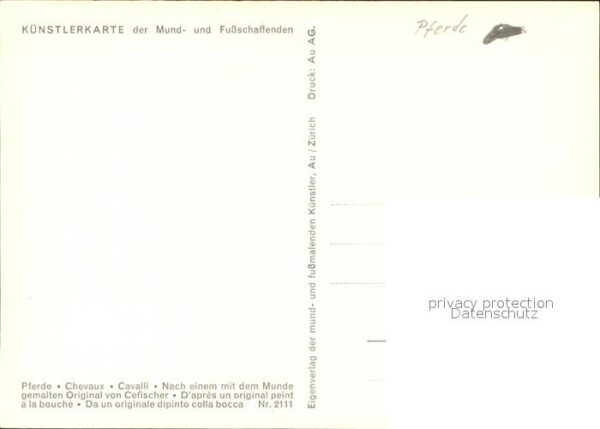 Kuenstlerkarte Cefischer Nr. 2111 Pferde mundgemalt ca – Bild 2
