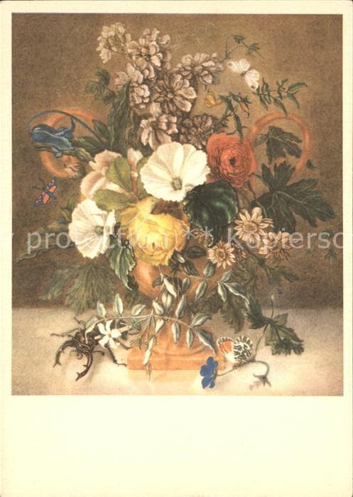 Kuenstlerkarte Emanuel Steiner Blumenstillleben Käfer