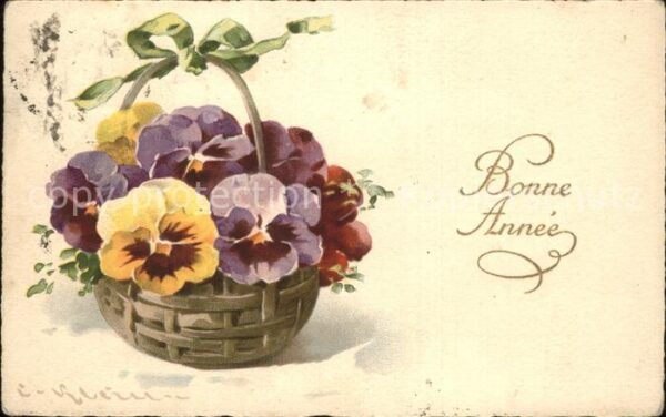 Klein Catharina Kuenstlerlitho Nr. 238 Blumen Stiefmütterchen Neujahr