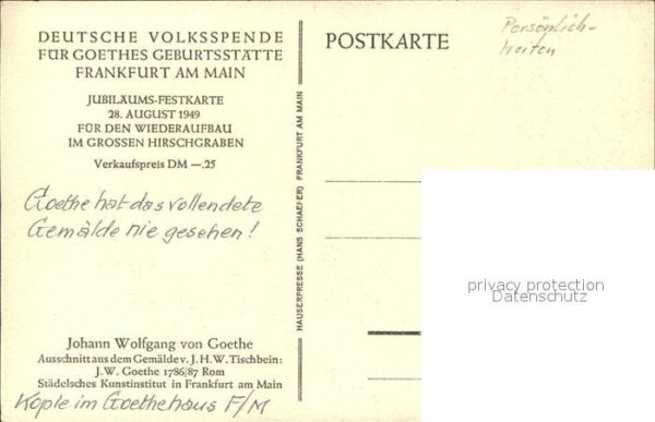 Goethe Johann Wolfgang von Künstlerkarte J.H.W. Tischbein Volksspe – Bild 2