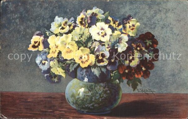 Blumen Stiefmütterchen Künstlerkarte C. Roch.
