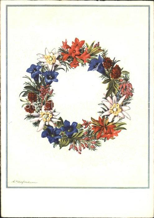 Blumen Alpenblumenkranz Künstlerkarte A. Kaufm