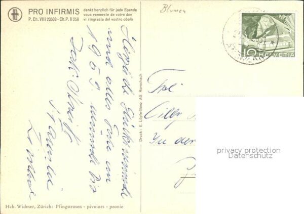 Blumen Pfingstrosen Künstlerkarte Hch. Widmer – Bild 2