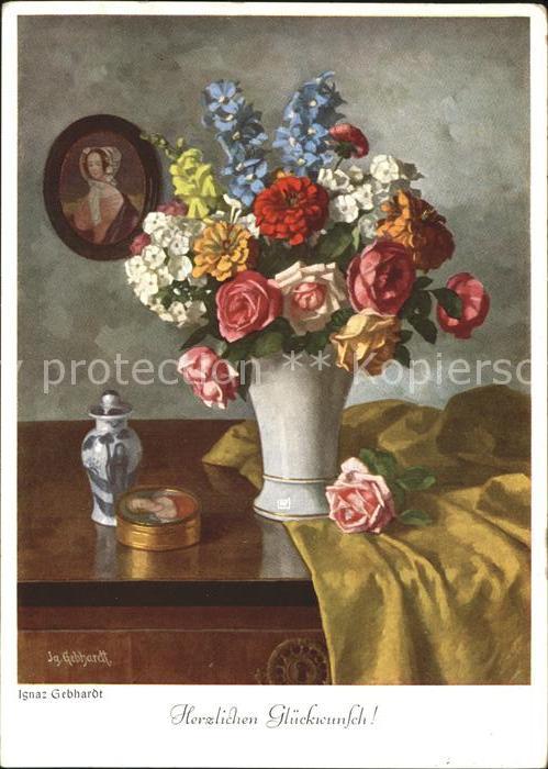 Kuenstlerkarte Ignaz Gebhardt Nr. 8077 Rosen Glückwuns