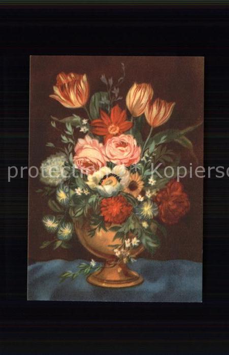 Kuenstlerkarte J. Burger Blumen Rosen Tulpen