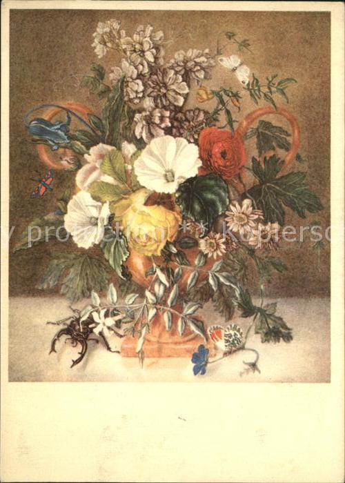 Kuenstlerkarte Emanuel Steiner Blumenstillleben Käfer