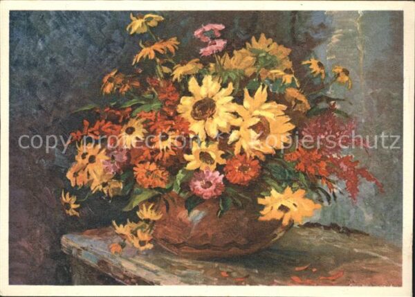 Kuenstlerkarte Olga Derendinger Sonnenblumen Tournesol