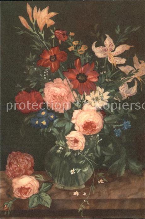 Kuenstlerkarte J. Burger Blumenstück Rosen