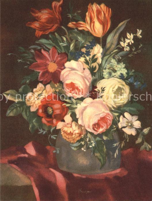 Kuenstlerkarte J. Burger Blumen Rosen