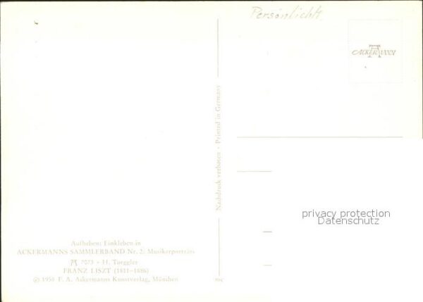 Liszt Franz Komponist Künstlerkarte H. Torggler Nr. 7073 Acke – Bild 2