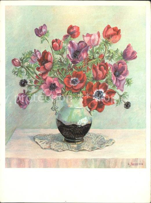 Kuenstlerkarte Ch. Pasche Anemonen Anemones Nr. 827
