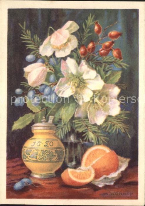 Kuenstlerkarte A. Körber Nr. 209/4 Blumen Orange