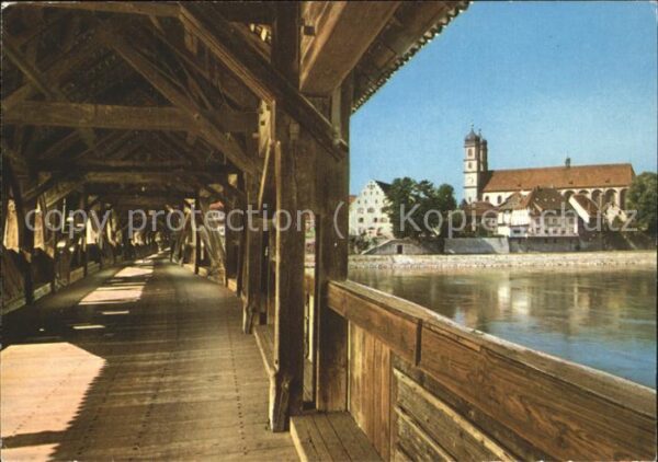 Saeckingen Rhein Alte Holzbrücke zur Schweiz mit Fridoli
