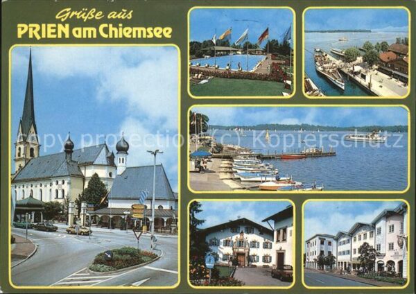 Prien Chiemsee Ortsblick Kirche Schwimmbad Hafen Boots