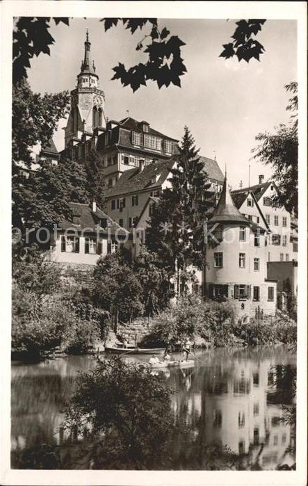 Tuebingen Neckar mit Hölderlinturm und Alter Aula