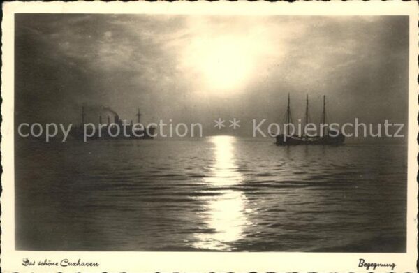 Cuxhaven Nordseebad Abendstimmung Begegnung Schiff Dampfer