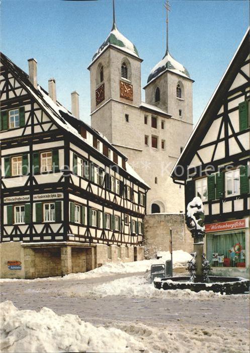 Wiesensteig Partie an der Kirche Brunnen Fachwerkha