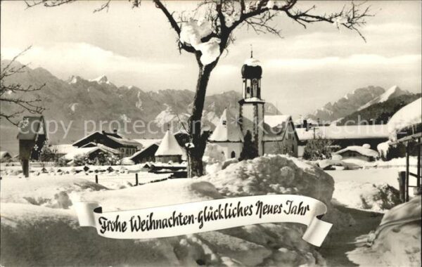 Wallgau Ortsansicht mit Kirche Winterimpression