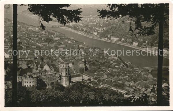 Heidelberg Neckar Blick vom Rindenhäuschen auf Schloss un