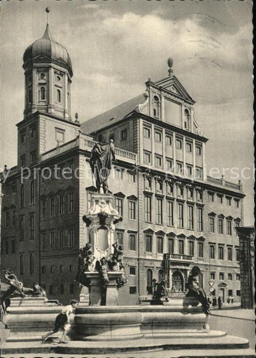 Augsburg Augustusbrunnen mit Rathaus