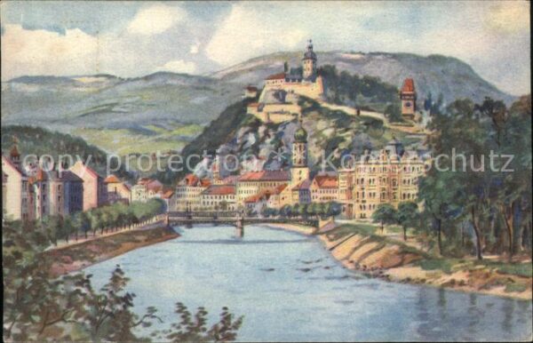 Graz Steiermark Partie an der Mur Brücke Schlossberg Sc
