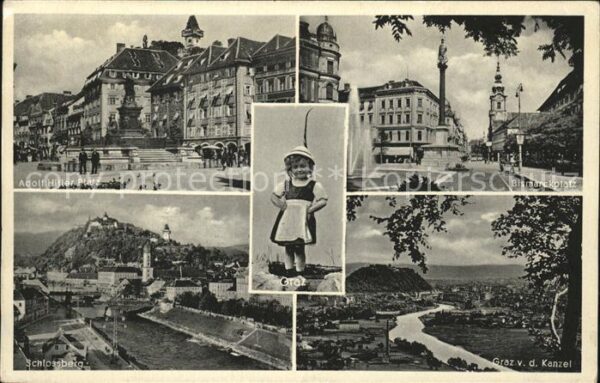 Graz Steiermark Platz Bismarckplatz Schlossberg Mur Bli